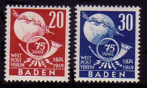 56-57 Baden Weltpostverein 1949, Satz postfrisch **