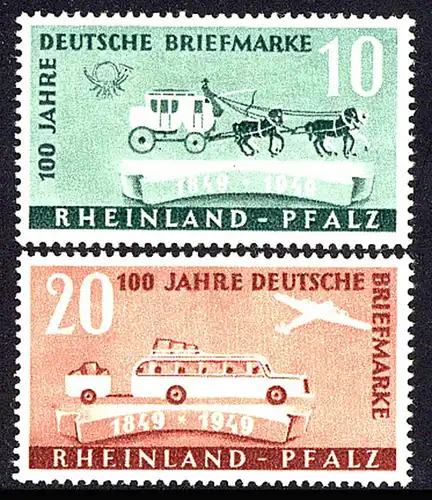 49-50 RLPfalz 100 Jahre dt. Briefmarken, Satz ** postfrisch