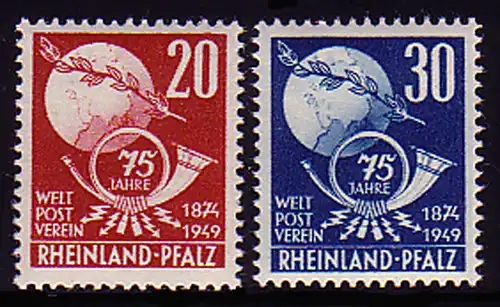 51-52 RLPfalz Weltpostverein 1949, Satz **
