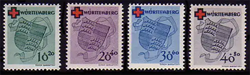 40-43A Württemberg Rotes Kreuz 1949, Satz gezähnt ** postfrisch / MNH