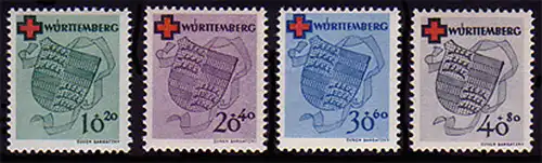 40-43A Wurtemberg Croix-Rouge 1949, ensemble denté ** post-fraîchissement / MNH