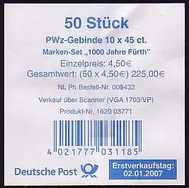 66 MH Fürth 2007, Banderole für 50 MH in der Farbe Blau