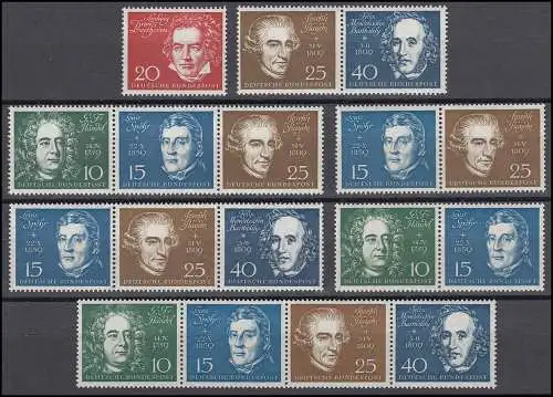 315-319 Beethoven, 6 Zusammendrucke und 20 Pf. Einzelmarke, Set postfrisch **