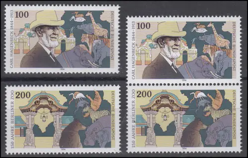 1734-1735 Block 28 Zoo Hagenbeck, 1 ZD + 2 marques individuelles, set d'impression en bloc **