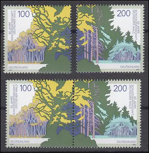 1918-1919 aus Block 38 SDW 1997, 1 ZD + 2 Einzelmarken, Zusammendruck-Set **