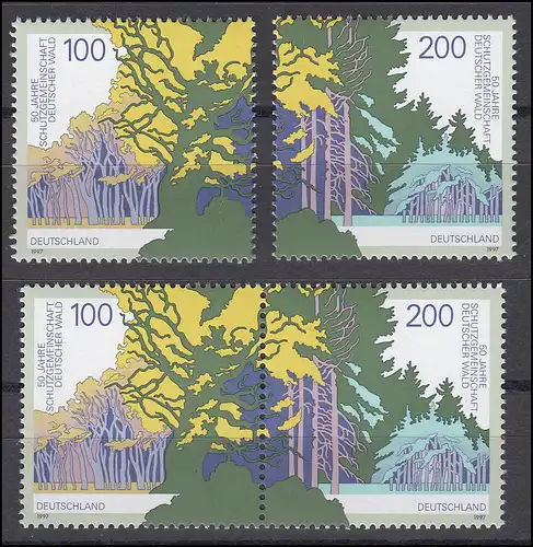 1918-1919 en bloc 38 SDW 1997, 1 ZD + 2 timbres individuels, set d'impression en composite **