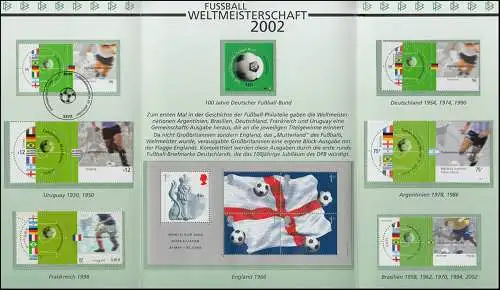 2258-2259 Fußball-WM 2002 - Gedenkblatt  mit 6 Gemeinschaftsausgaben & Bund 2091