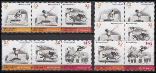 2606-2609 aus Block 71 Wilhelm Busch, 6 ZD + 4 Einzelmarken Zusammendruck-Set **