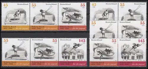 2606-2609 en bloc 71 Wilhelm Busch, 6 ZD + 4 timbres individuels set d'impression en fusion **