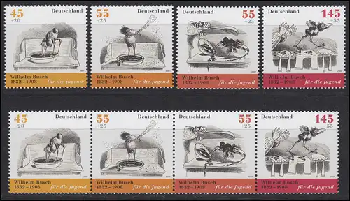 2606-2609 aus Block 71 Wilhelm Busch, 6 ZD + 4 Einzelmarken Zusammendruck-Set **