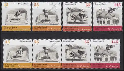 2606-2609 aus Block 71 Wilhelm Busch, 6 ZD + 4 Einzelmarken Zusammendruck-Set **