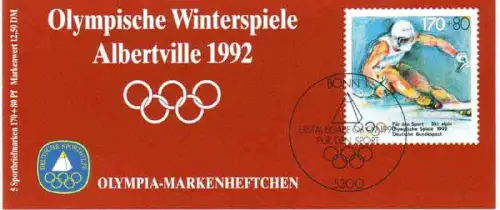 Sport 1992 Ski Alpin - Herren-Slalom 170 Pf, 5x1595, postfrisch