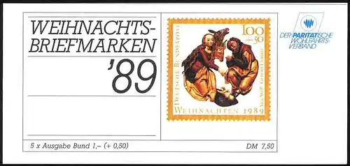 DPWV/Weihnachten 1989 Geburt Christ 100 Pf, 5x1443, ESSt Bonn
