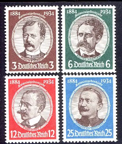 540-543 Kolonialforscher 1934, 4 Werte - Satz postfrisch ** / MNH