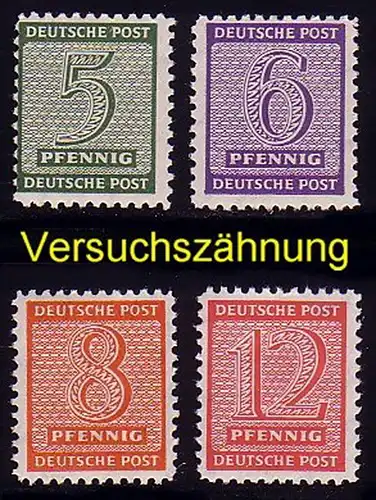 120-123X Ziffern/Versuchszähnung 1945, Satz 4 Werte, Satz postfrisch ** komplett