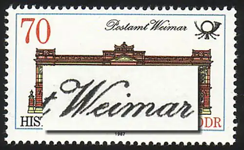3069I Bâtiment postal 70 Pf: haut droit inférieur de W ouvert à Weimar, case 5 **