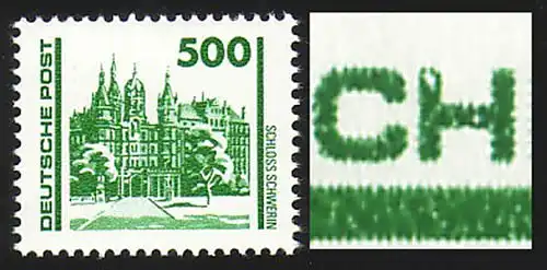 3352 Constructions 500 Pf, défauts de plaque: tache blanche dans le H à DEUTSCHE, case 6, **