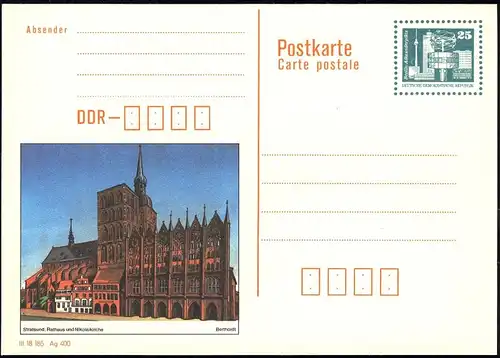 P 92 Stralsund: Hôtel de ville et Nikolaïkirche 25 Pf, frais de port