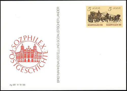 P 93 SOZPHILEX'85 5/5 Pf Voitures postales pour personnes, postalement fraîches