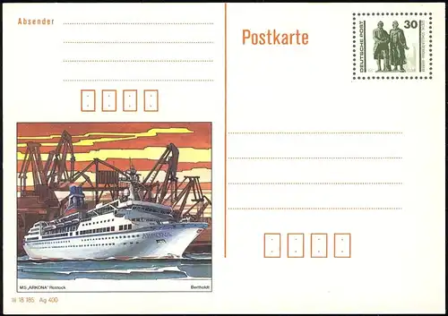 P 109/2 Goethe/Schiller: MS Arkona Rostock 1990 30 Pf, frais de port