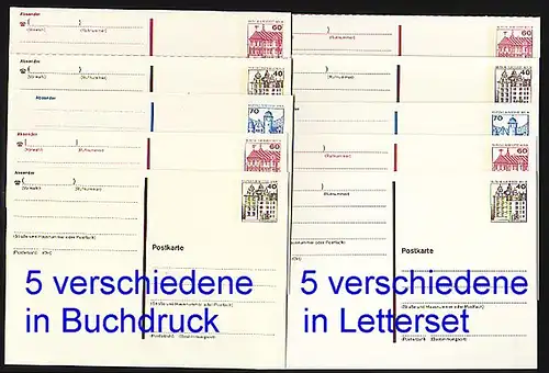 P 121-125I+II BuS - Ensemble de 10 pièces: impression de livre et letterset **