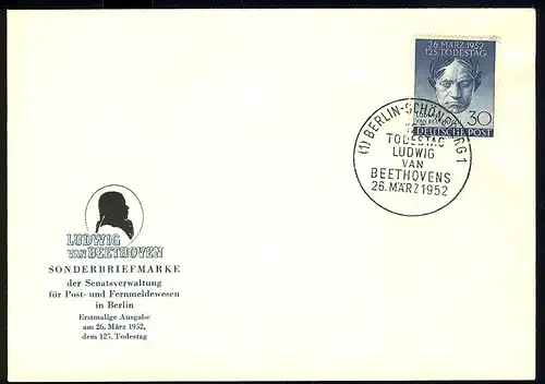 87 Ludwig van Beethoven 1952 - FDC officiel