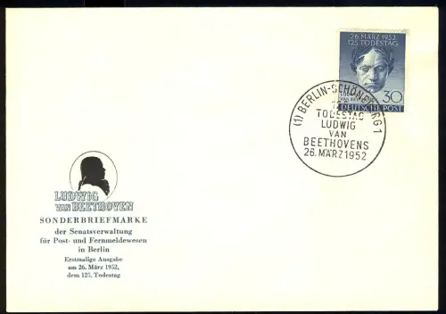 87 Ludwig van Beethoven 1952 - FDC officiel