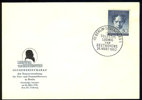 87 Ludwig van Beethoven 1952 - amtlicher FDC