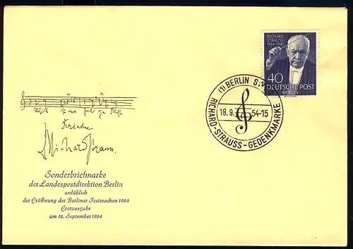 124 Richard Strauß 1954 - amtlicher FDC ESSt Berlin 18.9.54