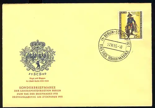 131 Tag der Briefmarke Postillion II 1955 - amtlicher FDC ESSt BERLIN 27.10.55