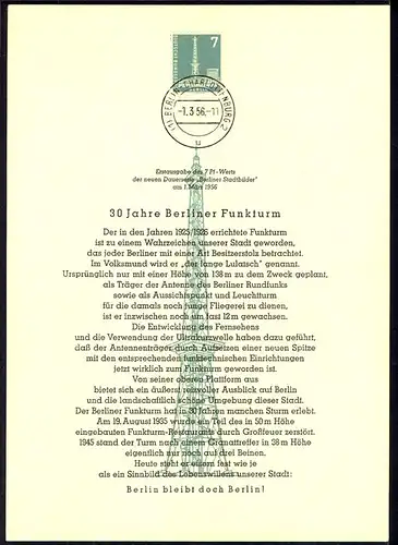 Berlin-ETB numéro 2 Berliner Funkturm 1956, lettre u