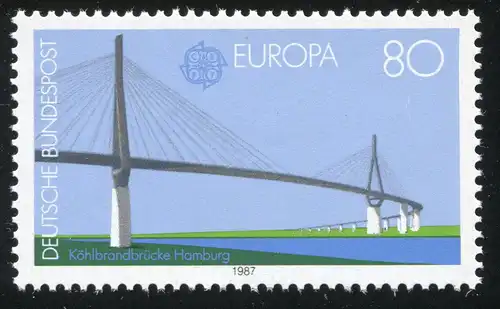 1322I Europa 80 Pf mit PLF I gebrochene 7 bei der Jahreszahl 1987, Feld 3 **