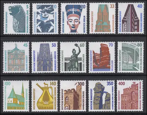 1340v ff. SWK 15 Werte mit WEISSER statt gelber Gummierung, komplett **