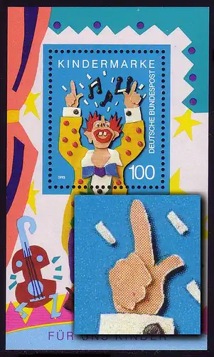 Block 27I Für uns Kinder 1993 mit MICHEL-PLF I roter Fleck auf der Hand, **