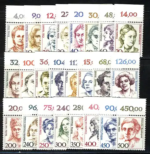 1304 ff Frauen, 24 Werte aus 100er-Bogen komplett, alle Oberrand **