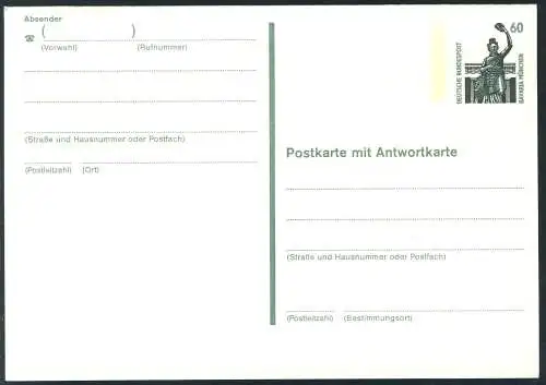 P 143 II SWK 60/60 Pf, Doppelkarte, Frageteil ohne Scherensymbol oben rechts, **