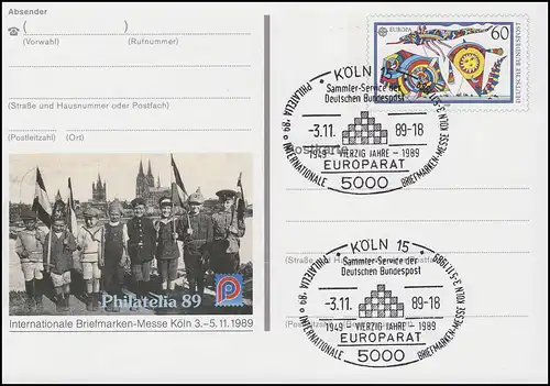 PSo 19 PHILATELIA Köln 1989, ESSt 40 Jahre Europarat 3.11.89