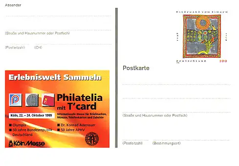 PSo 61 PHILATELIA Köln Hildegard von Bingen 1999, ** wie verausgabt