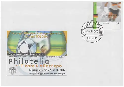 USo 42 PHILATELIA Leipzig 2002 et champion du monde de football, VS-O Frankfurt 5.9.2002