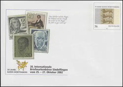 USo 43 Sindelfingen 2002 et 50 ans Bade-Wurtemberg, frais de port