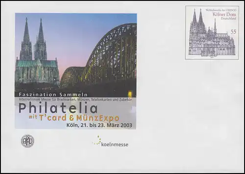 USo 55 PHILATELIA Köln 2003 und UNESCO Kölner Dom, **