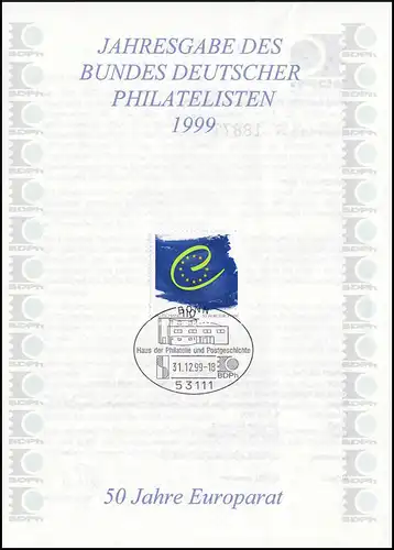 Année 1999 - 50 ans pour le Conseil de l'Europe