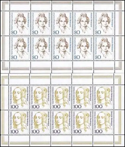 1755-1756 Frauen 80 Pf von Ense/100 Pf von Oranien, 10er-Bogen-Satz **