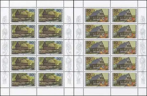 1883-1887 Wohlfahrt Bauernhäuser - fünf original 10er-Bogen ** postfrisch