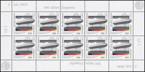 2128 Zeppelin-Luftschiff und Graf von Zeppelin - 10er-Bogen **