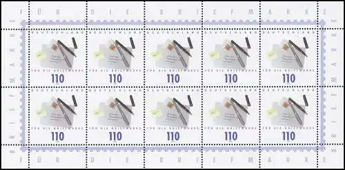 2148 Tag der Briefmarke: Briefumschlag und Schreibzeug - 10er-Bogen **