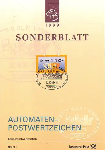 3 Posthörner - Sonder-ETB S/1999 mit ATM