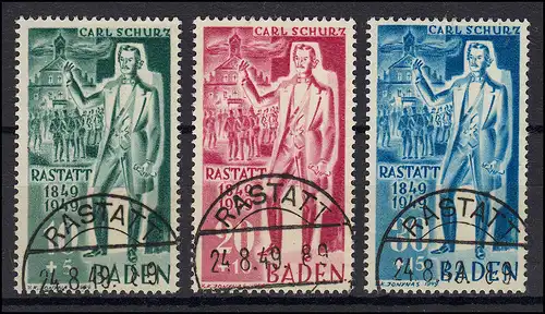 50-52 Carl Schurz, perfekt gezähnter Satz Ersttags-O, tieft geprüft Schlegel BPP