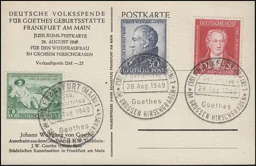 108-110 Goethe auf Jubiläums-Festkarte Goethe passender SSt Geburtstag 28.8.1949