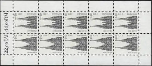 2206 SWK 440 Pf / 225 Cent Kölner Dom - 10er-Bogen **